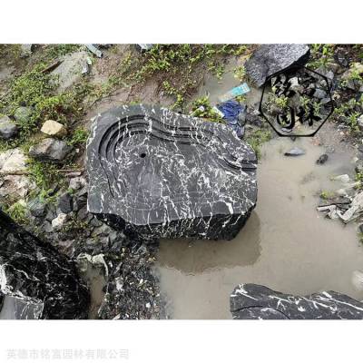 黑水钵原石案例分享，水钵用途园林造景，黑山石原石原料