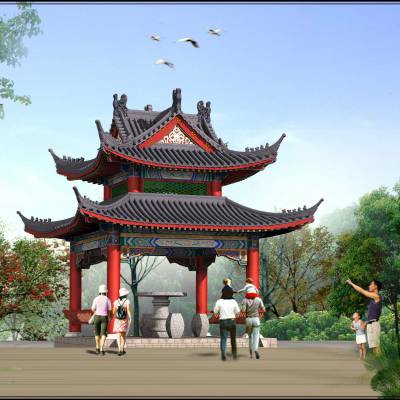 仿古牌楼CAD效果图，古建牌坊设计图，古建门楼实景图