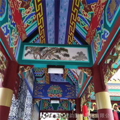 古建阁楼彩绘施工 仿古阁楼彩画装饰 牌坊彩绘供应