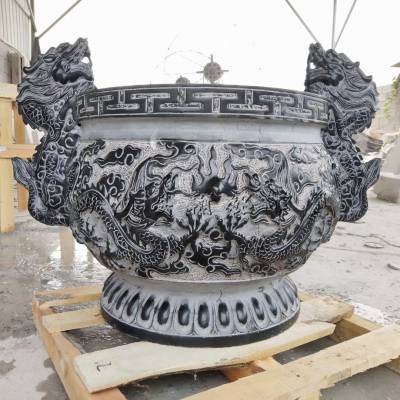 石雕香炉鼎圆形寺庙墓地祠堂家用祭祀供佛双耳大型天然石头石鼎