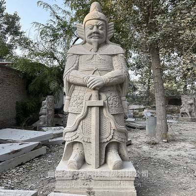 石雕文官武将 青石仿古墓地武士护法人物雕塑 石材加工定制 万森