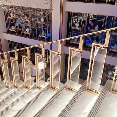 新中式不锈钢玻璃楼梯扶手 别墅家装工程非标定制