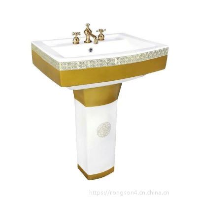 卫生盆金色彩金分体欧式陶瓷立式洗手柱盆
