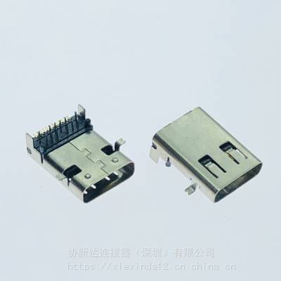 USB长体11.95mmTYPE-C24P母座 板上四脚前贴后插 端子DIP+SMT插座