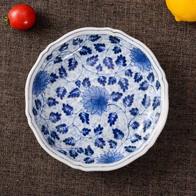创意日式陶瓷盘子 家用和风圆形盘子 釉下彩青花菜盘子