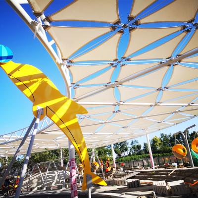 公园景观遮阳帆-儿童乐园遮阳帆-三角形阳帆-膜结构-张拉膜解决方案-旻艺遮阳设计安装