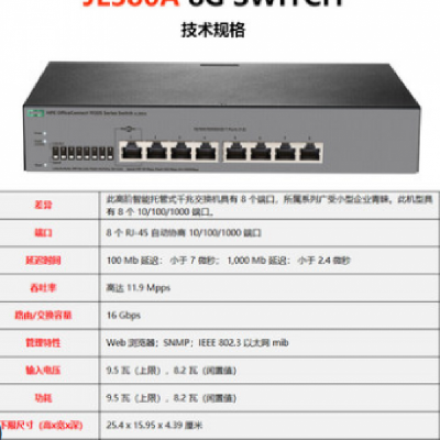 HPE Aruba JL380A 1920S-8G 8口千兆管理交换机