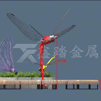 不锈钢蜻蜓雕塑 金属彩绘景观雕塑