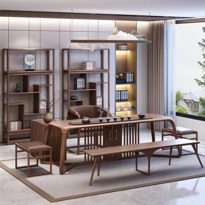 新中式茶台定制一桌五椅搭配实木茶桌组合茶室家具的***