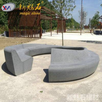 定制白色圆形花池坐凳水磨石仿石水泥材质景观花坛树池异形坐凳