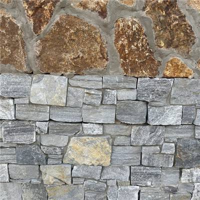 太行水幕云灰色毛边文化石 外墙宝石蓝碎拼石 不规则天然薄石片