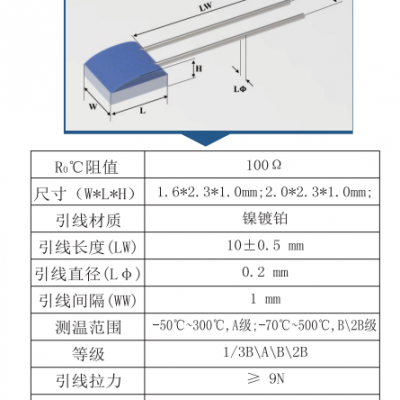 砺芯慧感 PT100 B级 R0-(99.88-100.12) 铂电阻温度传感器芯片 PT1000 PT200 PT500