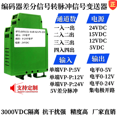 5V脉冲转24V高速脉冲信号隔离放大器 差分转单端信号转换模块