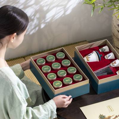银行伴手礼节日定制款 端午安康龙池竞渡盖碗陶瓷茶具小茶罐礼盒装
