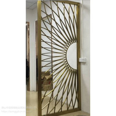 锢雅客厅系列? 铝艺中式雕刻玫瑰金拉丝屏风隔断