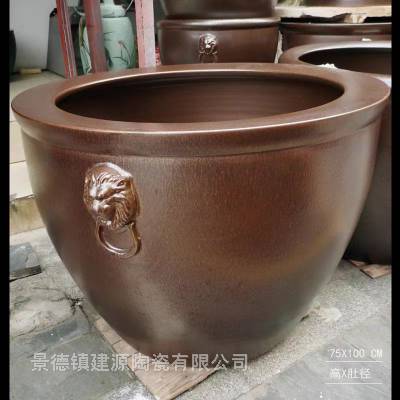 景德镇陶瓷荷花缸 睡莲金鱼青花大缸 90厘米1米大号陶瓷缸厂