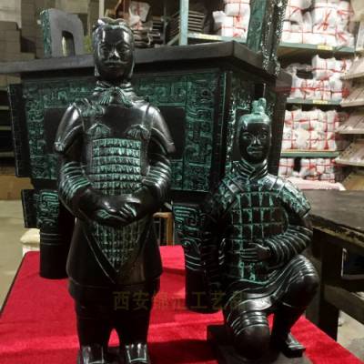 西安特色兵马俑仿制品仿铜色兵马俑铜车马摆件