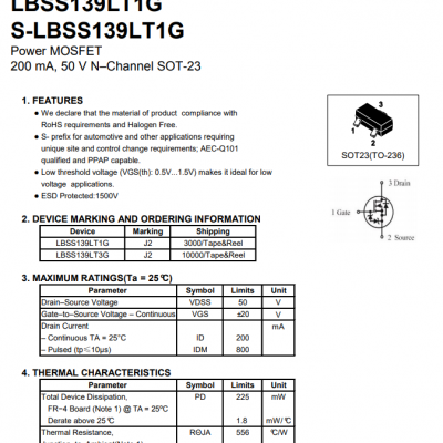 LBSS139LT1G NMOS SOT23 LRCɽԭװ 0.2A 50V