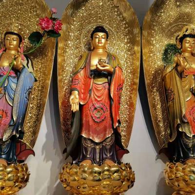 苍南县九兴工艺品厂浙江 苍南县供应寺庙玻璃钢西方三圣佛像 木雕三宝