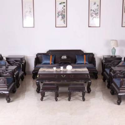 老挝大红酸枝皇宫椅沙发八件套榫卯结构 无漆无蜡原木色