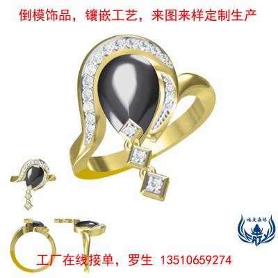 真金电镀镶钻饰品订购不锈钢戒指NFC智能芯片钛钢戒子厂在线订购