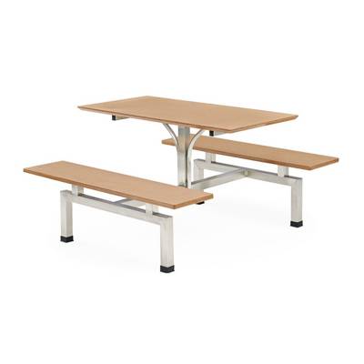 不锈钢架长条凳连体防火板桌凳