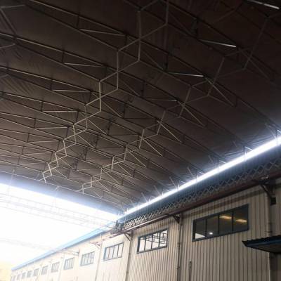 上海电动轨道仓库棚安装电动推拉蓬屋顶悬空轨道伸缩折叠雨棚