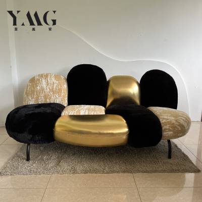 轻奢兔毛三人沙发布艺云朵羊羔绒单人沙发酒店会所美容院客厅沙发