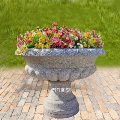 石雕花钵芝麻白花盆花钵庭院装饰花钵厂家定做石雕修复翻新