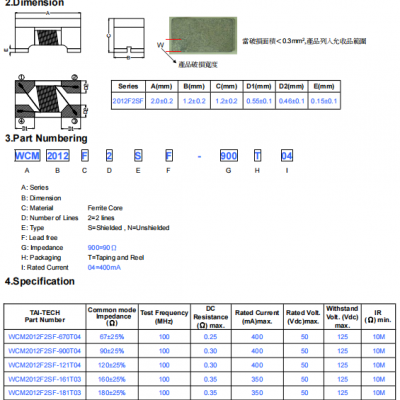 供应TAI-TECH(台庆)共模电感WCM2012F2SF-121T04 原装新货，可快速发货