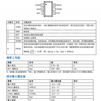 PS4057H SOT23-6 28V输入 0.8A输出单节锂离子电池线性充电器IC