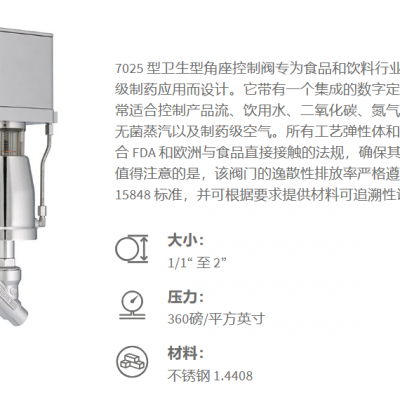 德国Schubert & Salzer 7025卫生型角座控制阀