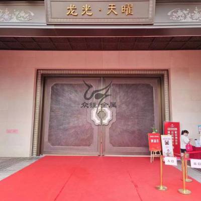 小区府门中式造型金属仿铜大门构件 售楼部不锈钢装饰工程安装