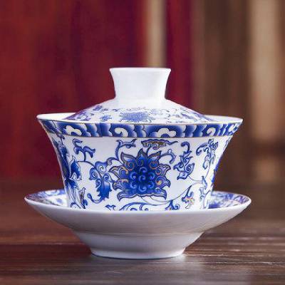 七十周年商务礼品 景德镇陶瓷茶具手工斗彩鸡缸三才杯敬茶碗