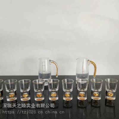 金箔水晶酒具12件套白酒分酒器无铅水晶玻璃烈酒杯酒店日式酒壶酒厂促销礼品