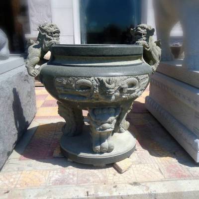 惠安厂家批发石雕香炉雕塑寺庙香炉青石香炉宝鼎雕刻圆鼎方鼎