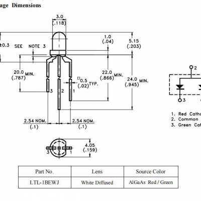 LTL-1BEWJ型号 台湾光宝liteon品牌 圆头3mm发光插件 发红光绿光 三引脚插件