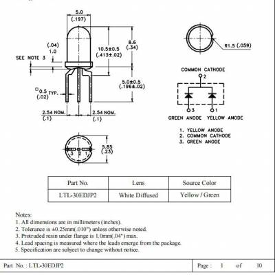 LTL30EKDFGJ5mm直插高亮二极管 双色光指示灯 F5插件DIP 雾状示宽灯