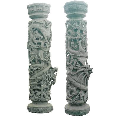 和之 祠堂石雕龙凤柱图片 设计石雕顶梁柱 工艺讲究多种雕刻