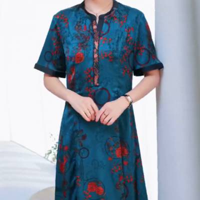中大淑妈妈装连衣裙尾货 嘉赫缘仿香云纱 实体直播便宜女装进货