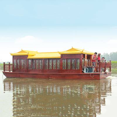武汉水上餐饮木船，中式手工木船定做，画舫船哪家好，电动游船招标定做