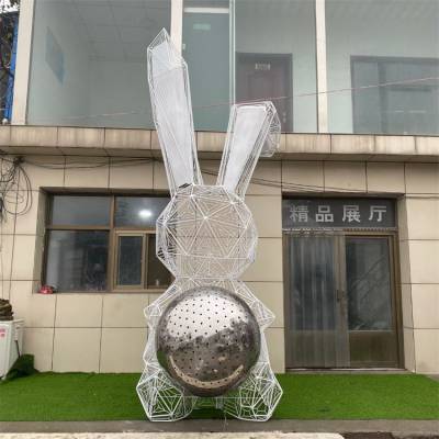 不锈钢镂空发光兔子雕塑 商场公园草坪铁艺景观园林装饰摆件
