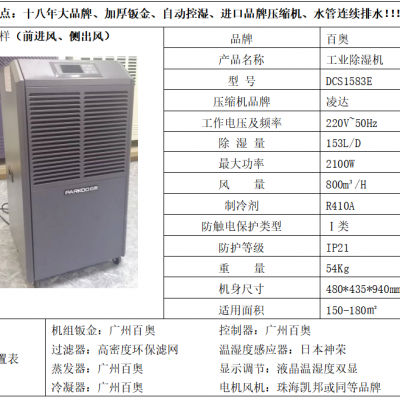 百奥 PARKOO DCS1583E工业除湿机大功率抽湿仓库干燥地下室吸湿器防潮