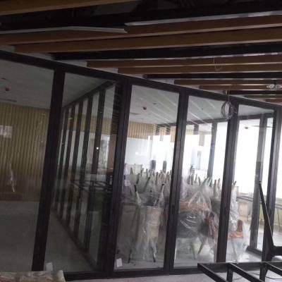 深圳会议厅吊滑折叠玻璃门360度旋转移动隔断移动屏风墙设计安装