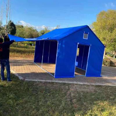 蓝色救灾帐篷 12平米救援住人篷房 3*4工程 框架式设计***