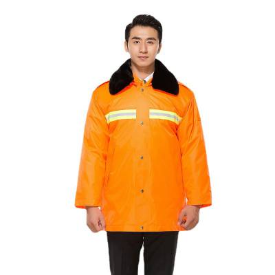 冬季多功能加厚大衣橘黄色环卫服反光条工作环卫棉服