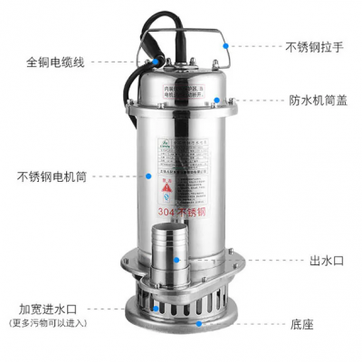 不锈钢潜水泵家用220V小型QDX清水泵1寸高扬程带浮球304抽水泵