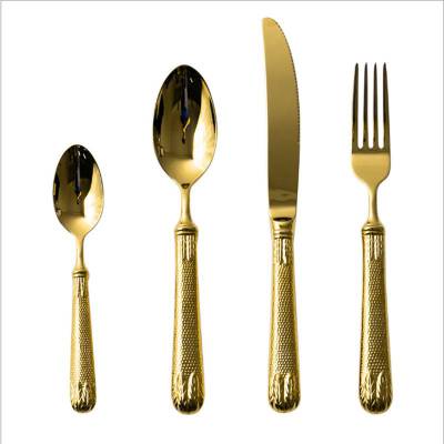 304不锈钢刀叉勺创意新品刀叉金色复古浮雕刀叉酒店专用