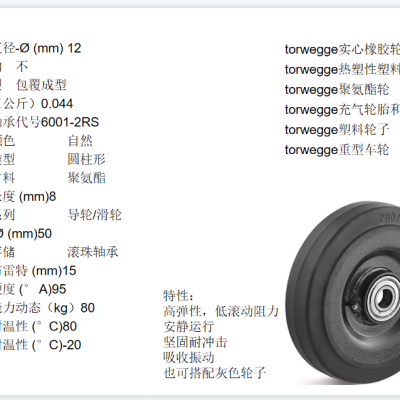 torwegge充气轮胎和防刺轮热塑性塑料轮橡胶滚轮