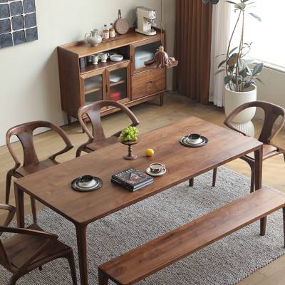 北欧简约黑胡桃木餐桌全实木榫卯大板桌整装长方形实木饭桌
